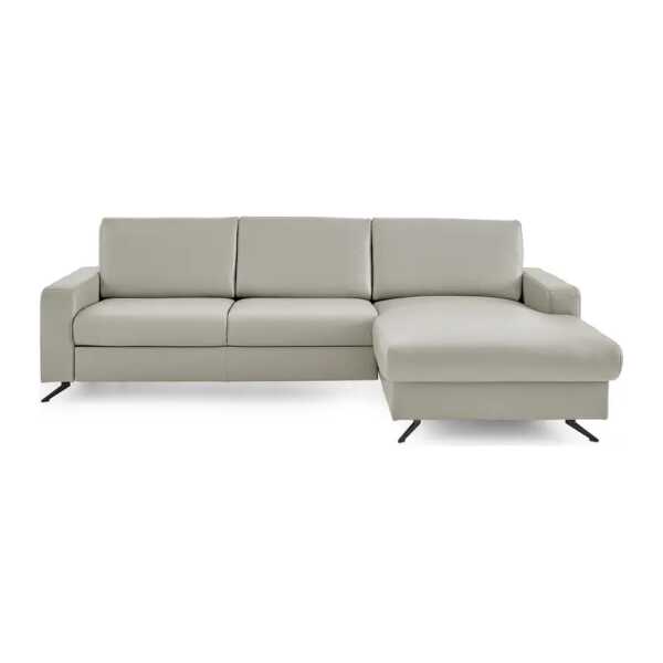 Ecksofa Wondina mit Ottomane Grau Echtleder Tomma 267 x 86 x 165cm Ottomane davorstehend rechts Keine Funktion Modern
