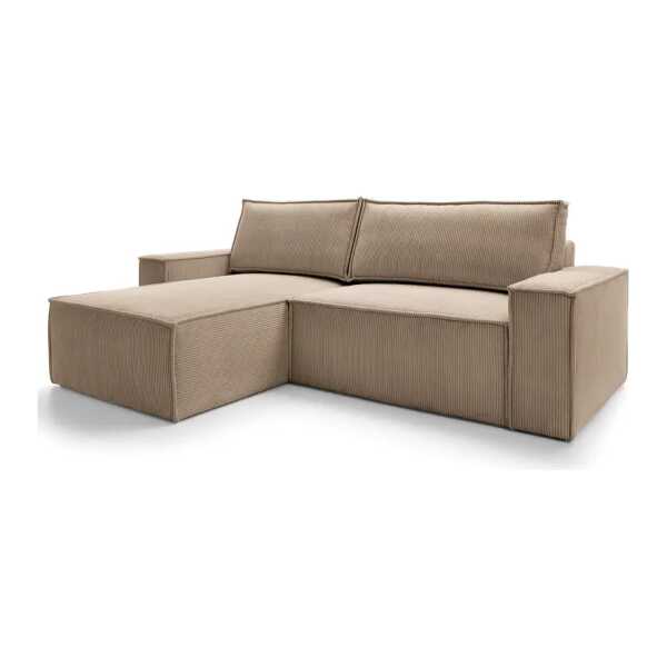 Ecksofa Debay mit Schlaffunktion Beige Cordstoff Poppy 251 x 89 x 170cm Longchair beidseitig montierbar mit Schlaffunktion Modern