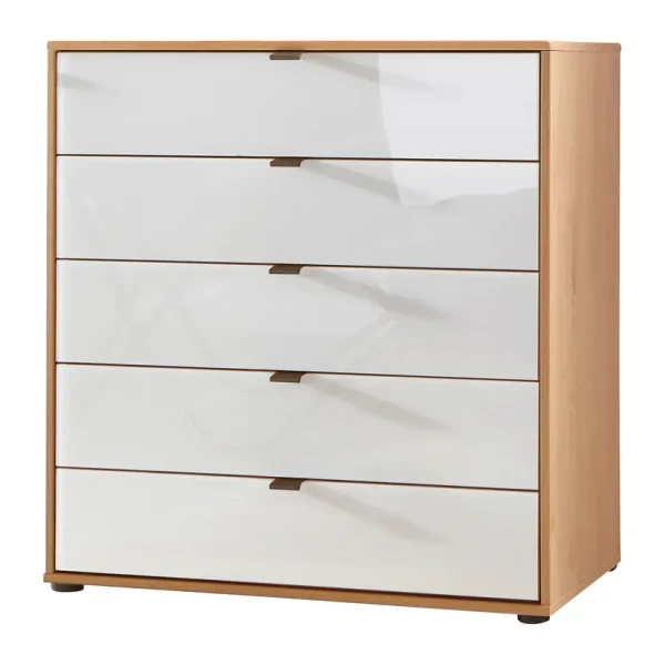 Kommode mit 5 Schubladen 80cm Braun/Weiß/Weiß Erle
