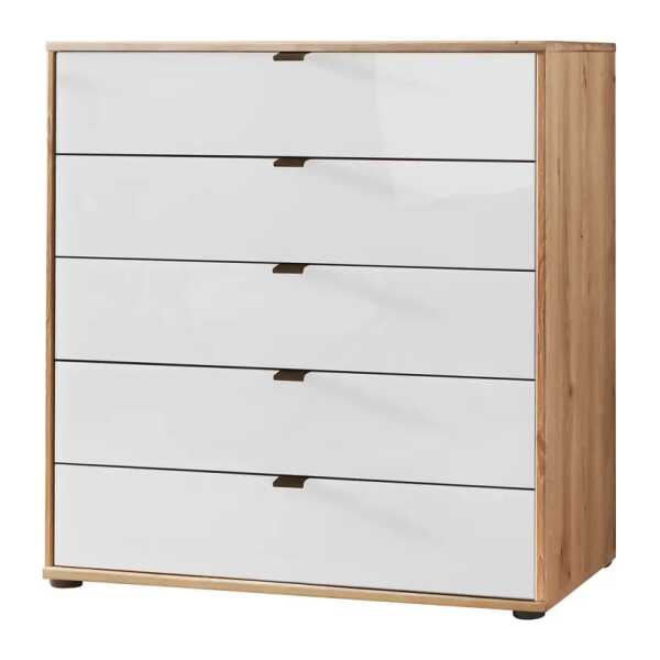 Kommode mit 5 Schubladen 80cm Braun/Weiß/Weiß Eiche