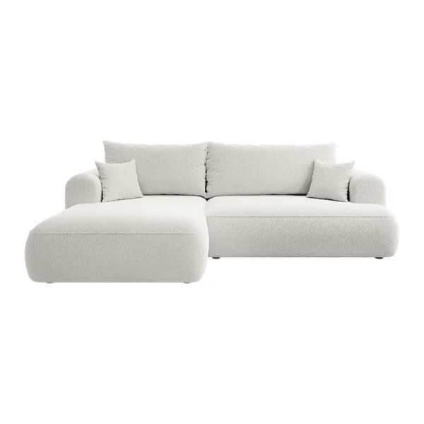 Ecksofa mit Schlaffunktion Typ A Grau Bouclé Stoff Abby 260 x 93 x 165cm Longchair davorstehend rechts mit Schlaffunktion Modern