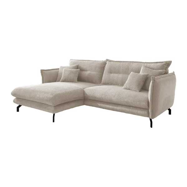 Ecksofa mit Longchair Beige Cordstoff Duana 255 x 80 x 180cm Longchair davorstehend rechts Modern