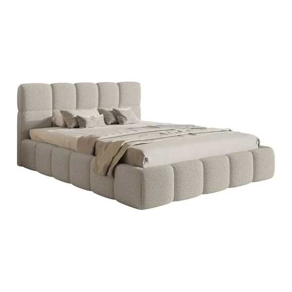 Polsterbett 160 x 200cm Bouclé Stoff Leke Grau 1 Bettkasten