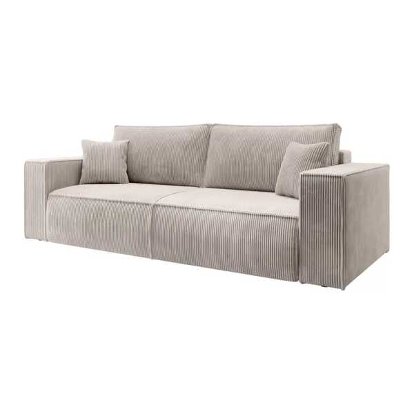 Schlafsofa Weiß/Warmes Beige Cordstoff Poppy 257 x 85 x 102cm mit Schlaffunktion Modern