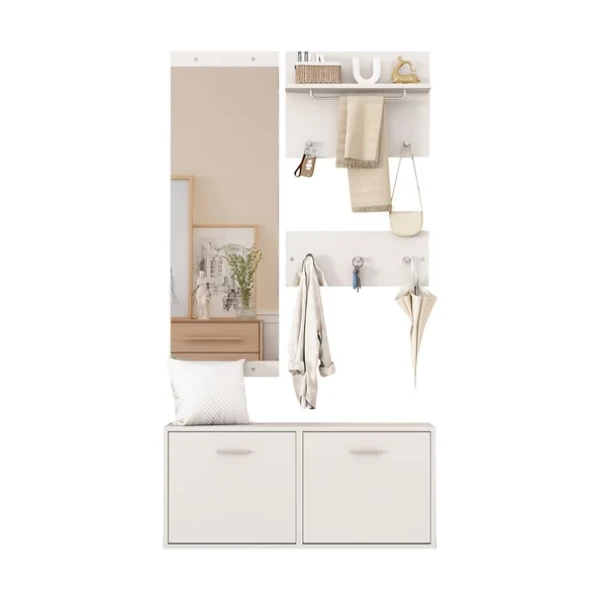 STILVORA Garderoben-Set mit Spiegel,Wandgarderoben Garderobenständer mit Schuhschrank&Haken, (Eingangsschrank, Flurschrank, 1-St., 90*30*41.5cm, mit 6 Kleiderhaken), mit Spiegel, 2 Hutablage und Schuhschrank