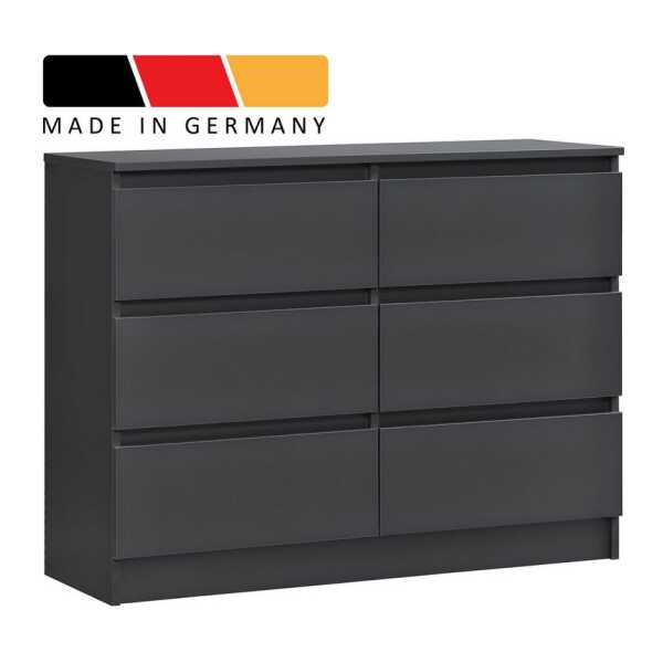 Home Collective Kommode mit 6 Schubladen 95, 120, 140 cm breit Holz Schrank (Highboard Anrichte Schlafzimmer Wohnzimmer Flur Büro Organizer), Kommode 95 cm breit Kommode Sideboard, Anthrazit