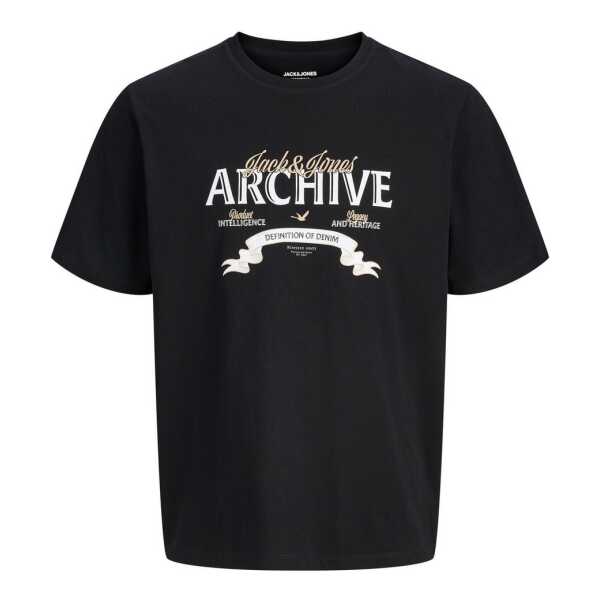 Jack & Jones Rundhalsshirt Jack&Jones Übergrößen T-Shirt JJEDOVER Print schwarz