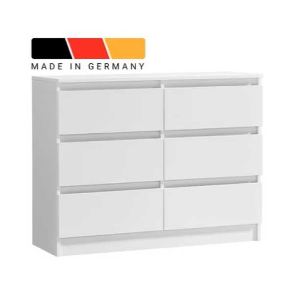Home Collective Kommode mit 6 Schubladen 95, 120, 140 cm breit Holz Schrank (Highboard Anrichte Schlafzimmer Wohnzimmer Flur Büro Organizer), Kommode 95 cm breit Kommode Sideboard, Weiß