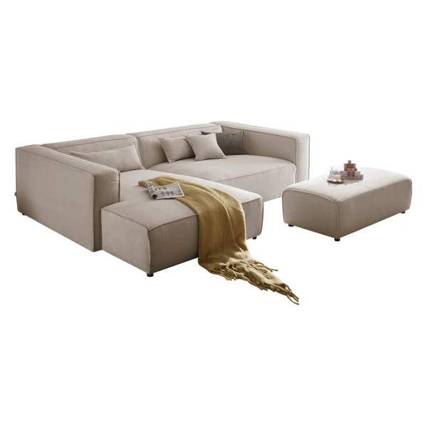 LeGer Home by Lena Gercke Ecksofa PIARA XXL, L-Form, Schlaffunktion, Cord, Leinenoptik o. Strukturstoff, Hocker stellbar zum Schlafsofa (Krokodilverbinder), tiefe Sitzfläche