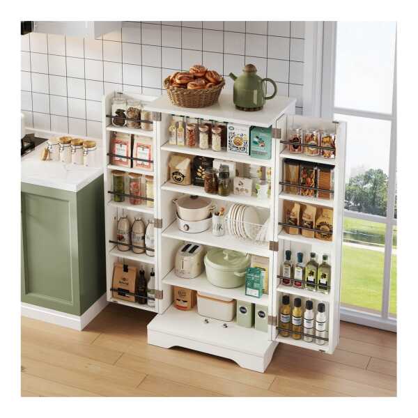 MODFU Sideboard Moderner Buffetschrank,mit Türen (mit LED-Sensorlicht, 2-türiger Hochschrank aus MDF mit verstellbaren Regalböden, 1 St., 120x60x40xcm), ideal für Küche & Wohnzimmer