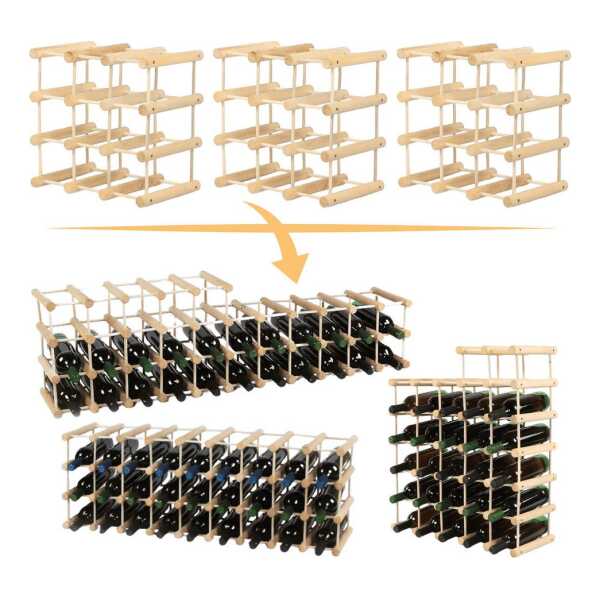 Modo24 Flaschenregal RW7 Eiche Nadelholz Massivholz Für 12 bis 76 Flaschen oder mehr, Weinregal Modular Flaschenregal Weinständer Flaschenständer