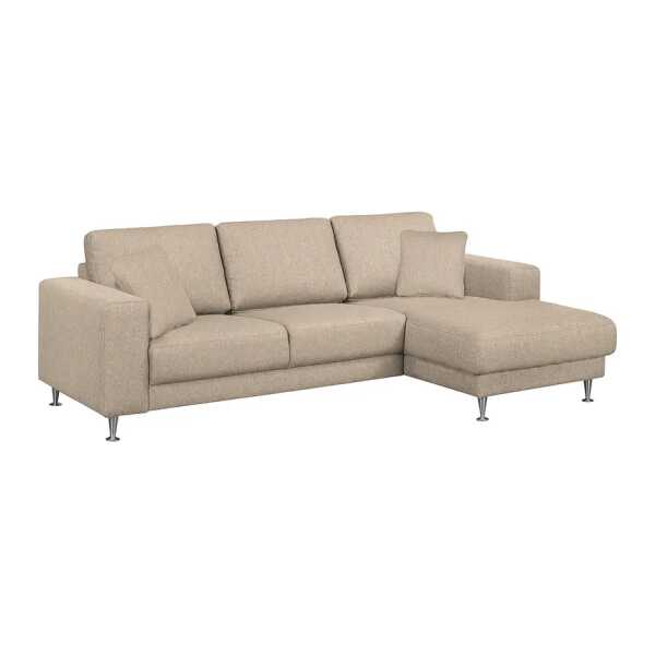 Ecksofa II Strukturstoff Beige/Kaschmir Webstoff 235 x 85 x 150cm Longchair davorstehend rechts Modern