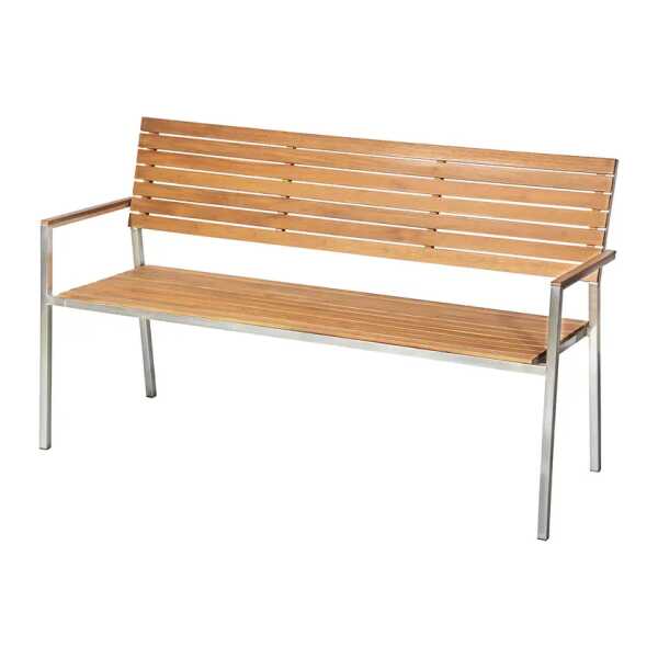 Gartenbank Sitzfläche, Rücken- & Armlehne: Massivholz Teak, naturbelassen Gestell: Edelstahl, gebürstet Braun/Silber 151cm