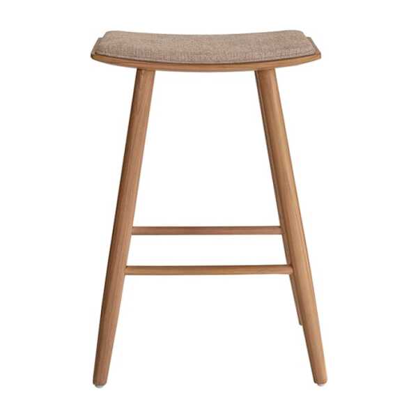 Hocker aus massivem Teakholz und Greige-Samt