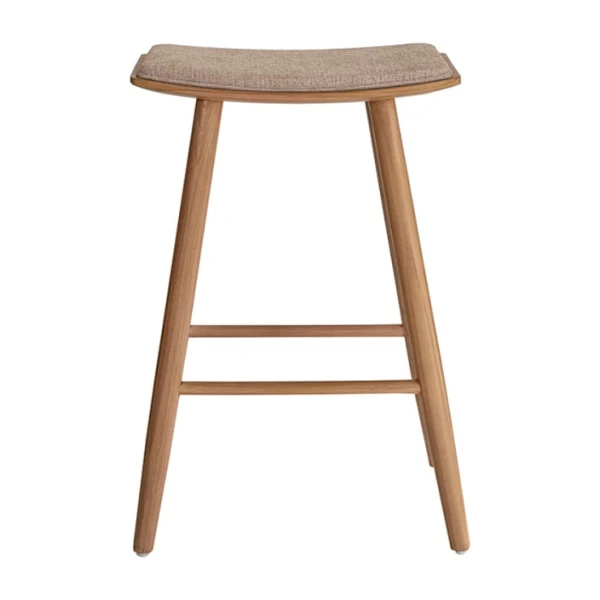 Hocker aus massivem Teakholz und Greige-Samt