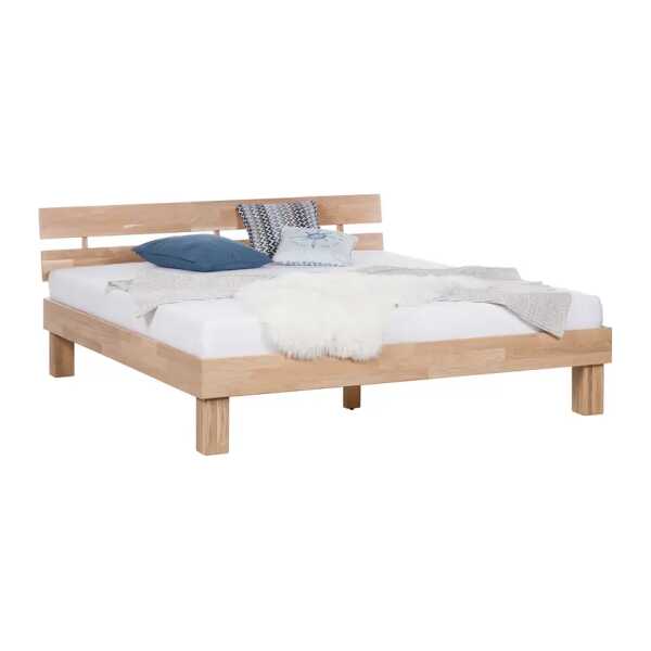 Massivholzbett AresWOOD 160 x 200cm Massivholz Eiche, geölt Beige/Eiche Weißöl mit Kopfteil Eiche
