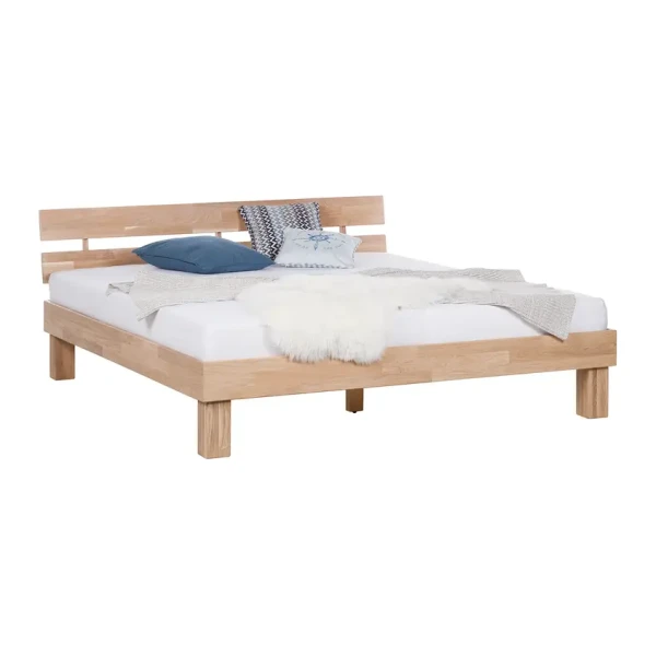 Massivholzbett AresWOOD 160 x 200cm Massivholz Eiche, geölt Beige/Eiche Weißöl mit Kopfteil Eiche
