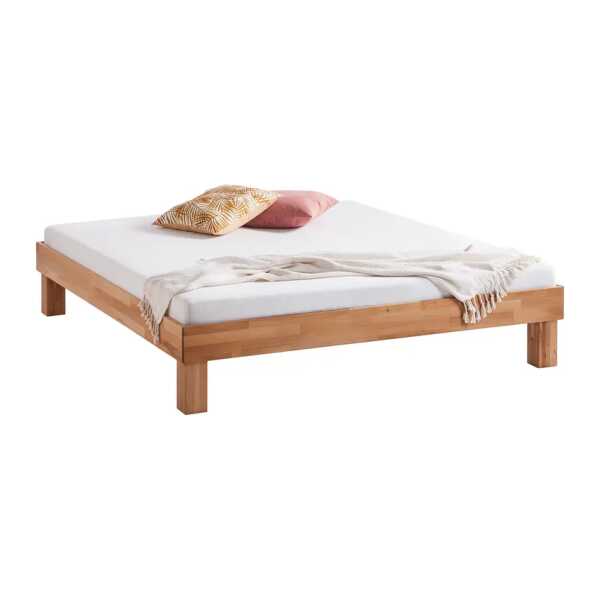 Massivholzbett AresWOOD 140 x 200cm Massivholz Buche, geölt Braun/Beige/Kernbuche ohne Kopfteil Kernbuche