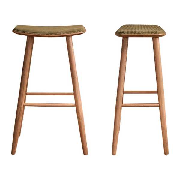 Set aus 2 Hockern aus massivem Teakholz und Sitzfläche aus Cord 75 cm