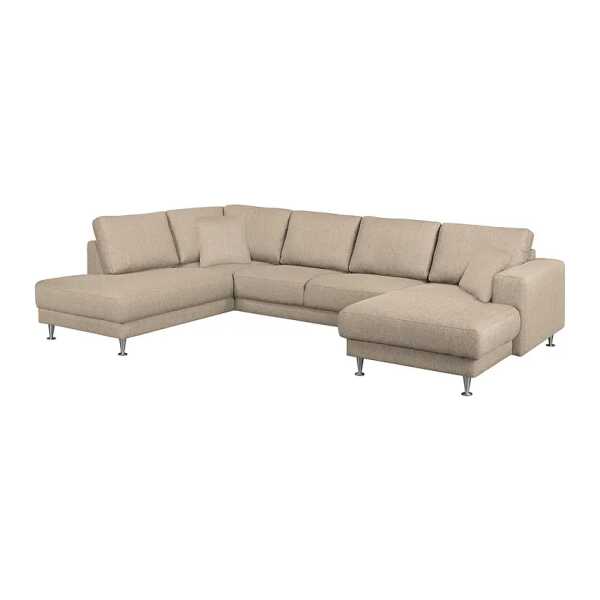 Wohnlandschaft Arietta II Strukturstoff Beige/Kaschmir Webstoff 305 x 85 x 200cm Longchair davorstehend rechts / Ottomane links Modern