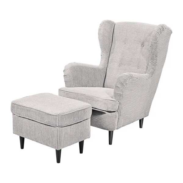 Sessel Grau Cordstoff Zuri mit Hocker 78 x 102 x 98cm