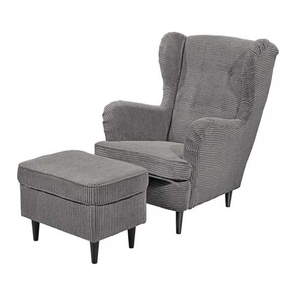 Sessel Grau Cordstoff Zuri mit Hocker 78 x 102 x 98cm