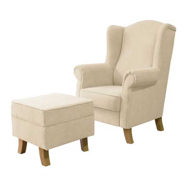 Ohrensessel mit Hocker Beige Flachgewebe Alfia 88 x 118 x 86cm