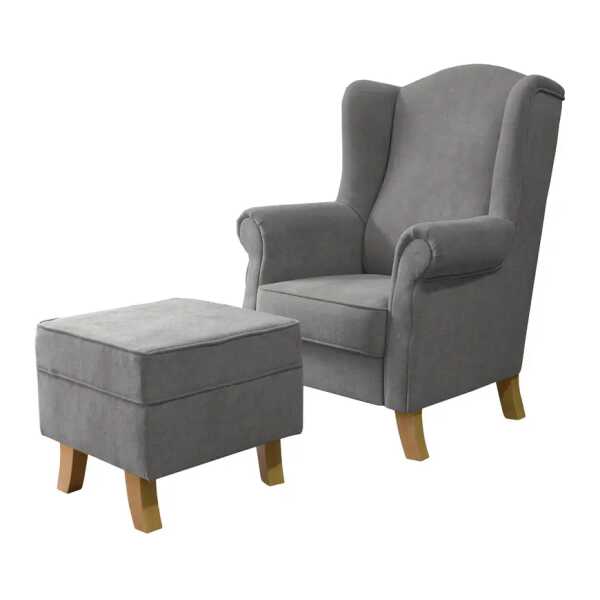 Ohrensessel mit Hocker Grau Flachgewebe Alfia 88 x 118 x 86cm