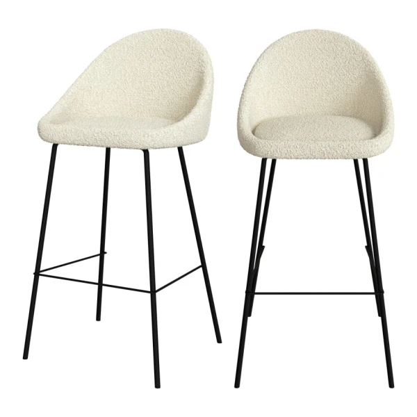 2er Set Barstühle aus Bouclé-Stoff mit Metallbeinen, 75 cm, weißem