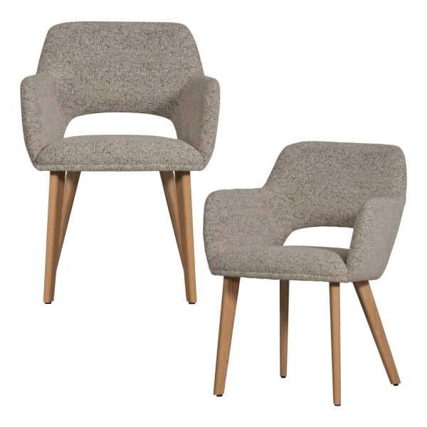 2er Set Esszimmerstühle aus Holz mit Stoff, Braun/Beige