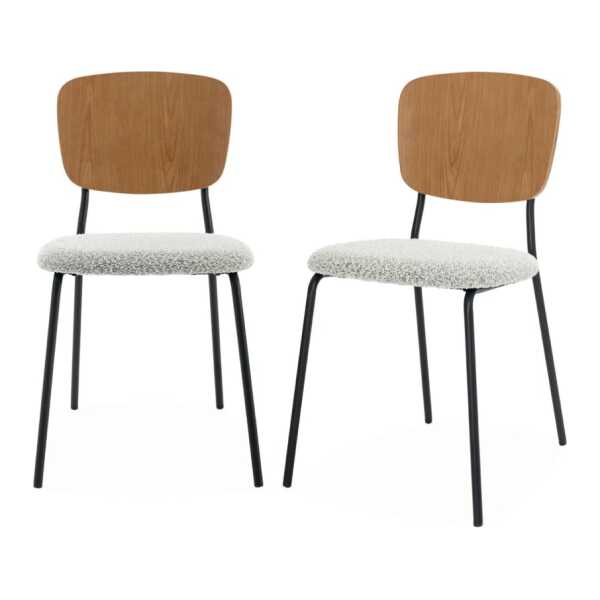 2er-Set Stühle mit Sitz aus strukturiertem Bouclé weiß