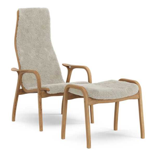 Swedese Lamino Sessel und Fußbank Eiche geölt/Schafsfell Moonlight (Beige)