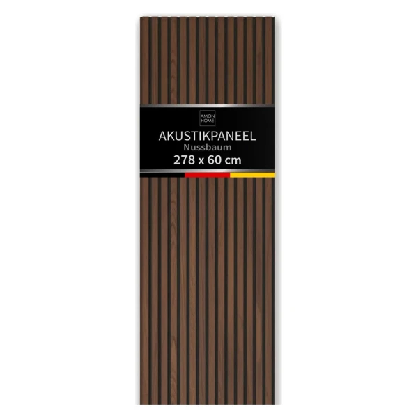 Aluverbund24 Akustik-Wandpaneel Slim 278x60cm Nussbaum Holz Akustikpaneele Wandverkleidung Dunkle Holzlamellen Wand