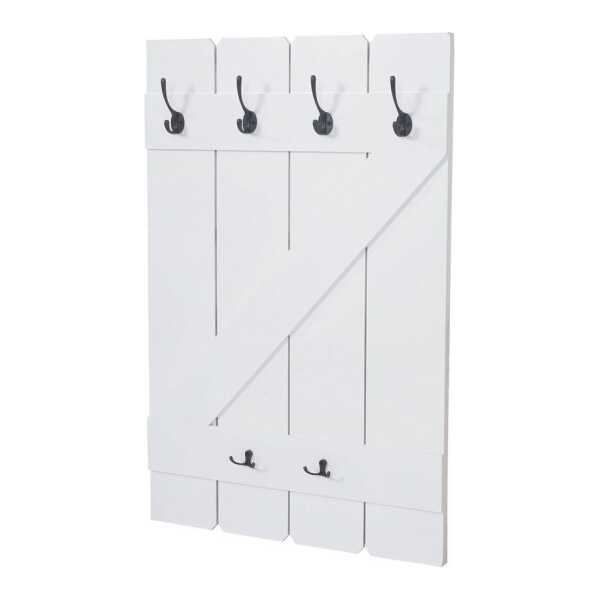BERLINLODGE® Wandgarderobe Garderobe Garderobenpaneel HxBxT 91x60x10cm 6 Haken Weiß lackiert, Landhaus-Design: Shabby-Look für charmante & wohnliche Akzente