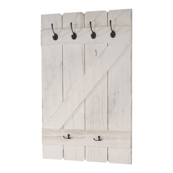 BERLINLODGE® Wandgarderobe Garderobe Garderobenpaneel HxBxT 91x60x10cm 6 Haken Weiß shabby, Landhaus-Design: Shabby-Look für charmante & wohnliche Akzente