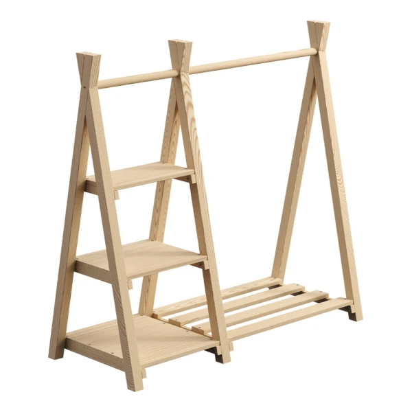 Bellabino Kleiderständer Ryck für Kinder im Tipi-Design, (inkl. 3 Fächern), Kindergarderobe mit Kleiderstange & Schuhablagefläche