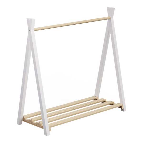 Bellabino Kleiderständer Ryck für Kinder im Tipi-Design, (mit weißen Beinen), Kindergarderobe mit Kleiderstange & Schuhablagefläche