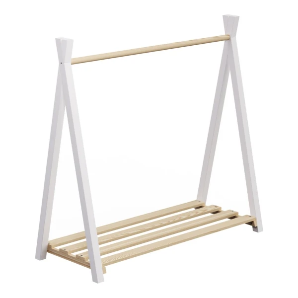 Bellabino Kleiderständer Ryck für Kinder im Tipi-Design, (mit weißen Beinen), Kindergarderobe mit Kleiderstange & Schuhablagefläche