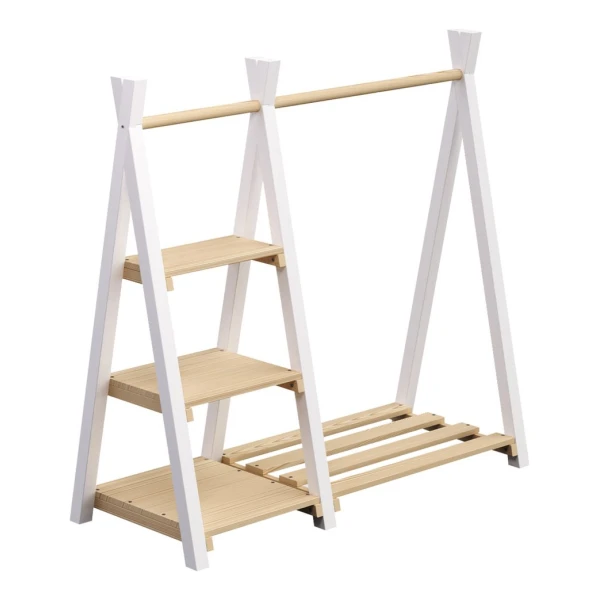 Bellabino Kleiderständer Ryck für Kinder im Tipi-Design, (mit weißen Beinen, inkl. 3 Fächern), Kindergarderobe mit Kleiderstange & Schuhablagefläche