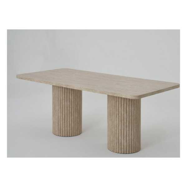 Bermo Home Esstisch Moderner Esstisch in Travertin-Optik Beige (kein Set (einzeln erhältlich), Travertin-Optik, geriffelte Säulenbeine
