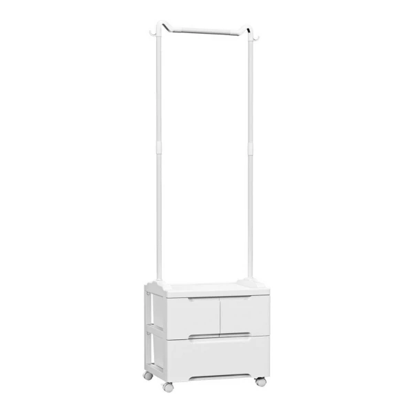 COSTWAY Kleiderständer, mit 3 Schubladen, Stange & Haken, auf Rollen,46x38x157cm