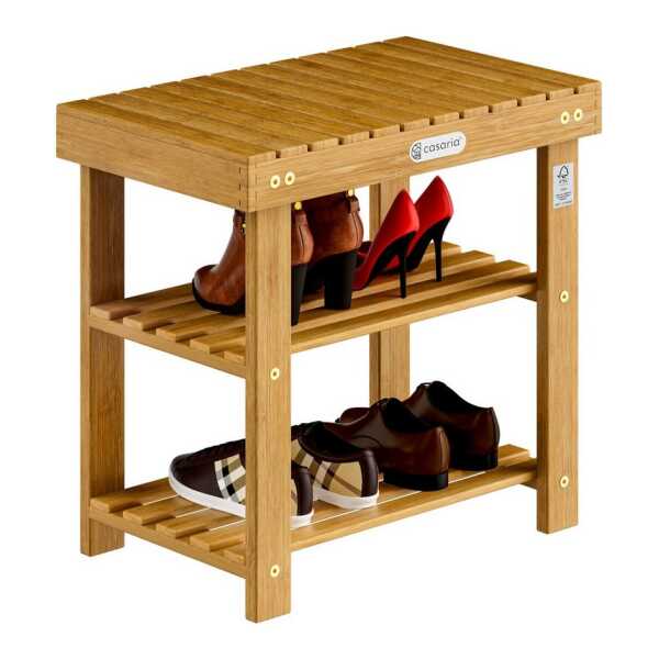 Casaria Schuhbank (1-St), mit Sitzfläche 50x46x33cm 160kg Belastbarkeit 3 Ebenen Akazie Holz
