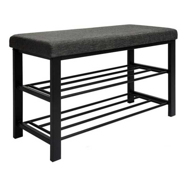 DuneDesign Schuhregal 81 x 32 x 46 cm Schuhbank mit Ablagen & Sitzfläche - Sitzbank Metall, Garderobenbank Flur - Flurbank mit Polster - Polsterbank für Garderobe