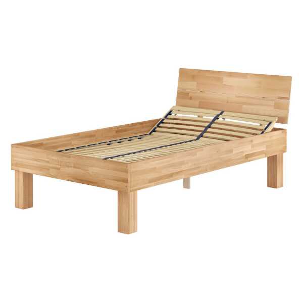ERST-HOLZ Bettgestell Hohes Seniorenbett 120 x 220 cm Einzelbett in Überlänge Buche Massiv, Buche farblos lackiert