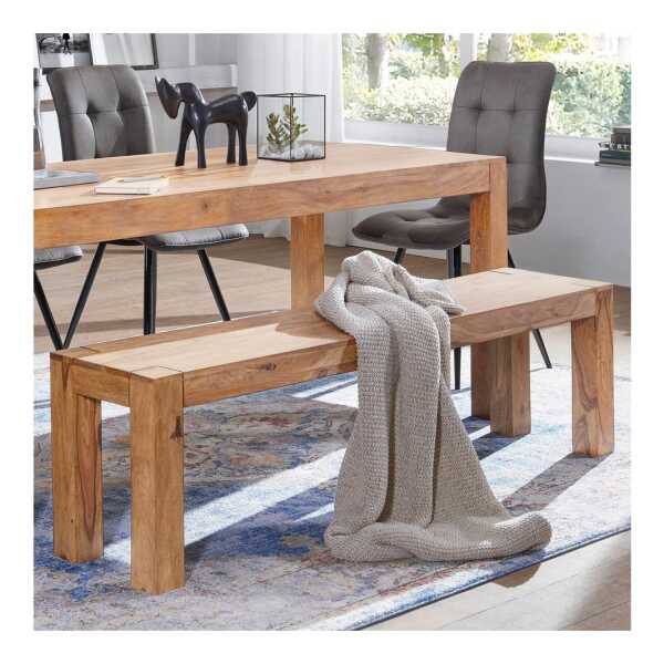 FINEBUY Essbank SuVa2413_1 Sitzbank Massiv Akazie Holzbank Esszimmerbank Küchenbank (Akazie Massivholz 120x45x35 cm Esszimmerbank), Küchenbank Esszimmer ohne Lehne, Landhausstil