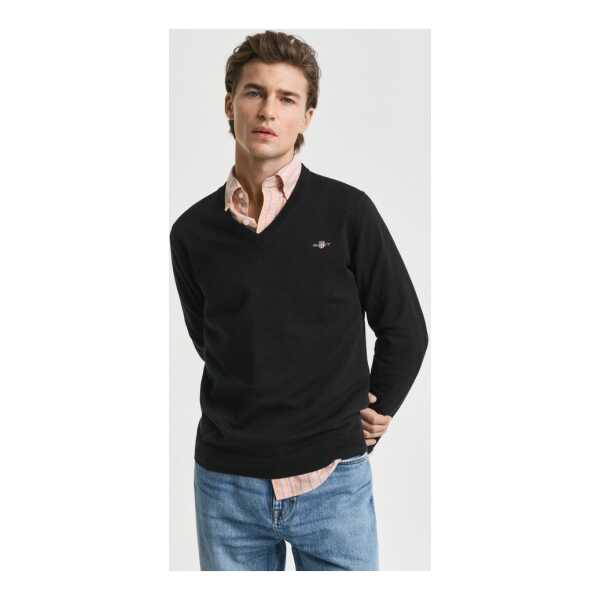 Gant V-Ausschnitt-Pullover Classic Cotton V-Neck Premium Strickjersey aus weicher 100% Baumwolle, Übergangspullover