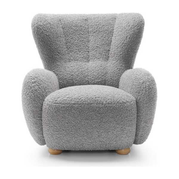 Goldstoff Sessel HUGSY Relaxsessel Boucle mit hoher Rückenlehne - Skandi & Boho Stil (Einzelsessel, Loungesessel), mit Relaxfunktion