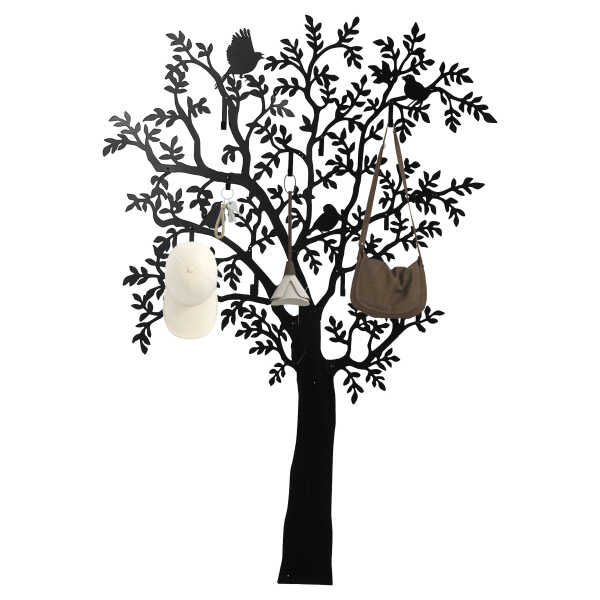 HOMCOM Garderobenhaken Wandgarderobe in Baum-Form mit 4 Vögeln Garderobenleiste mit 8 Haken Wanddekoration für Jacken, Mäntel, Hüte, Schals, Handtaschen, 120 x 175 cm, Schwarz Aosom