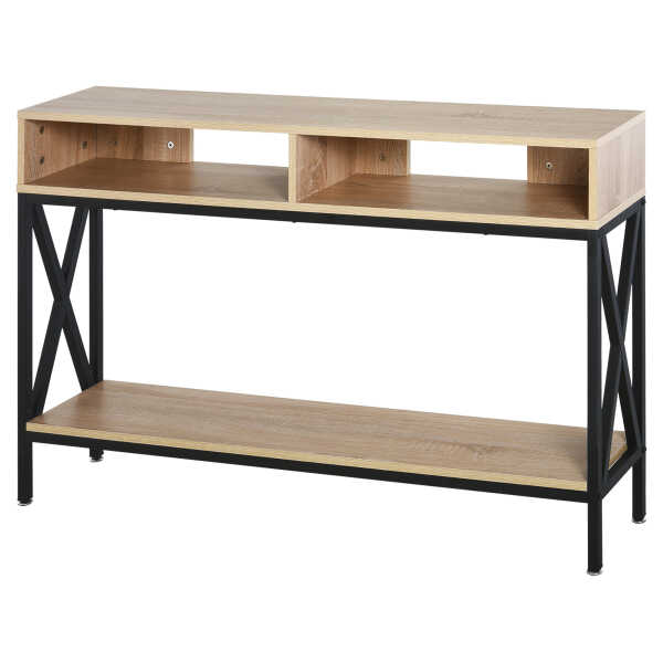 HOMCOM Konsolentisch Eintritt Konsolentisch Industrial Multifach 120 x 23,5 x 75 cm Eiche Holz Aosom