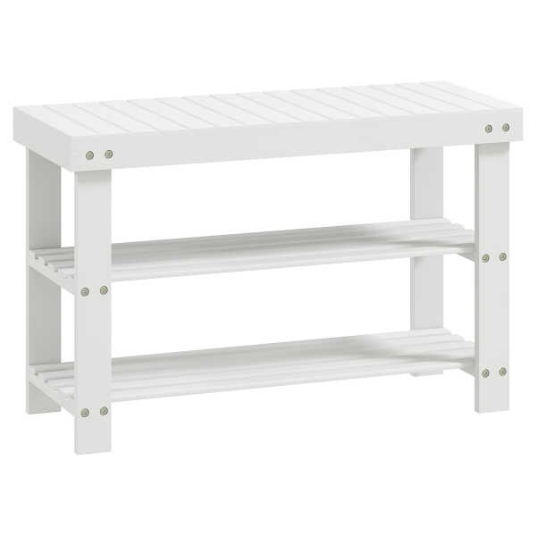 HOMCOM Schuhbank Schuhregal aus Bambus mit Sitzfläche Sitzbank mit Stauraum, 2 Ablagen Flurbank für Wohnzimmer, Flur, 70 x 28 x 45 cm, Weiß Aosom